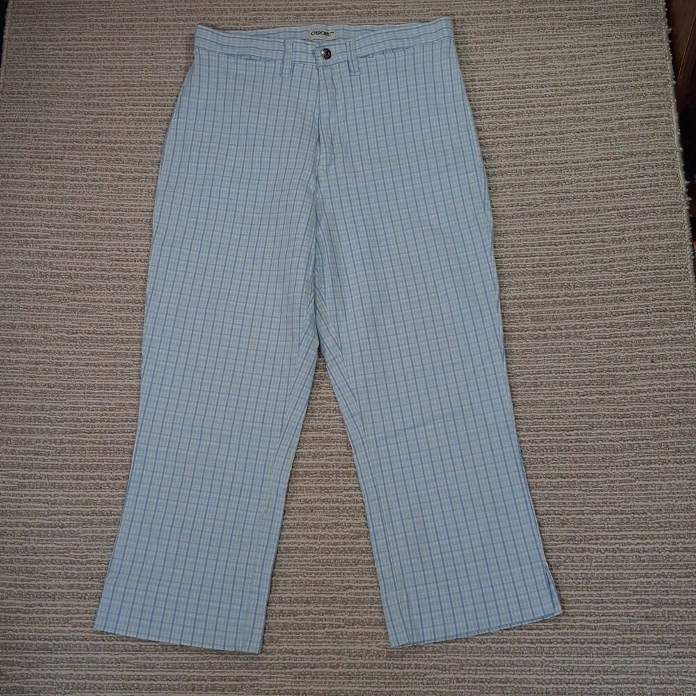 ​CHEROKEE WOMEN PANTS SIZE 10 BLUE PLAID GINGHAM CROP CAPRI STRETCH COTTON CASUA